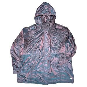 TORRID Iridescent Blue-Purple Lightweight Zip-Up Rain Shell Hooded Jacket Sz 2X